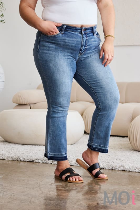 Judy Blue Full Size Release Hem Cropped Bootcut Jeans