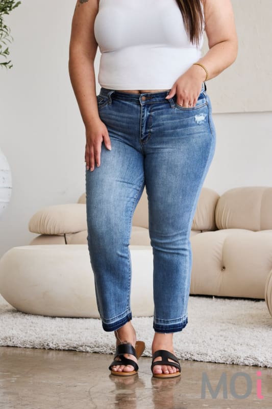 Judy Blue Full Size Release Hem Cropped Bootcut Jeans