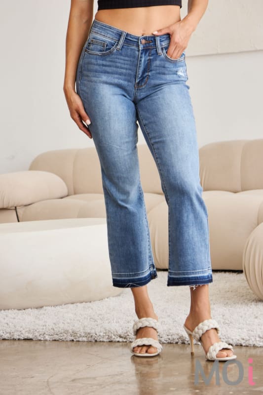 Judy Blue Full Size Release Hem Cropped Bootcut Jeans