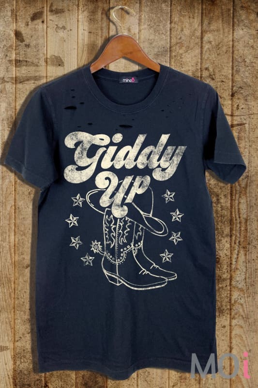 Giddy Up Cowgirl Distressed Tee