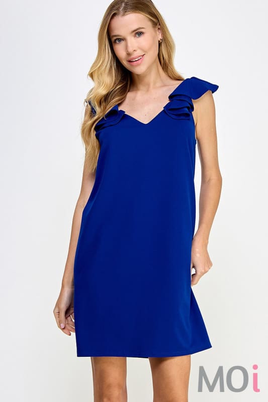 Solid Ruffle Sleeve Shift Dress Royal