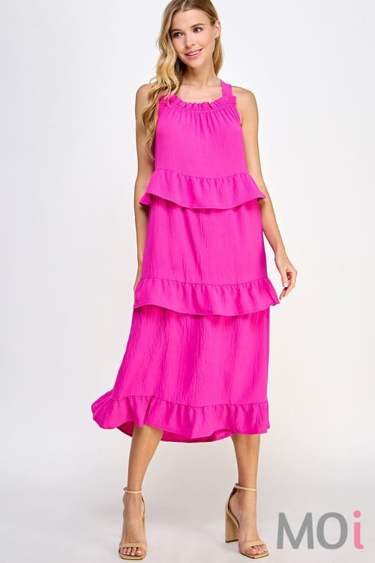 Ruffled Midi Dress Fuchsia