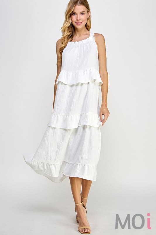 Ruffled Midi Dress Ivory