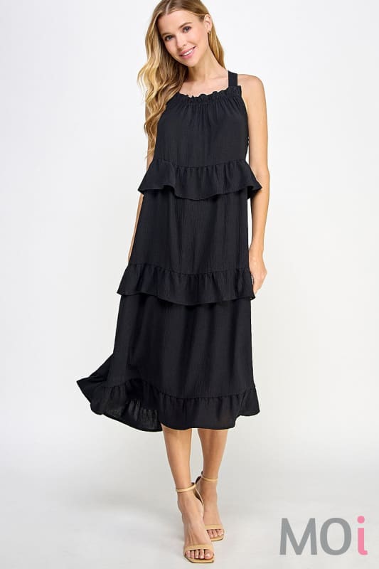 Ruffled Midi Dress Black