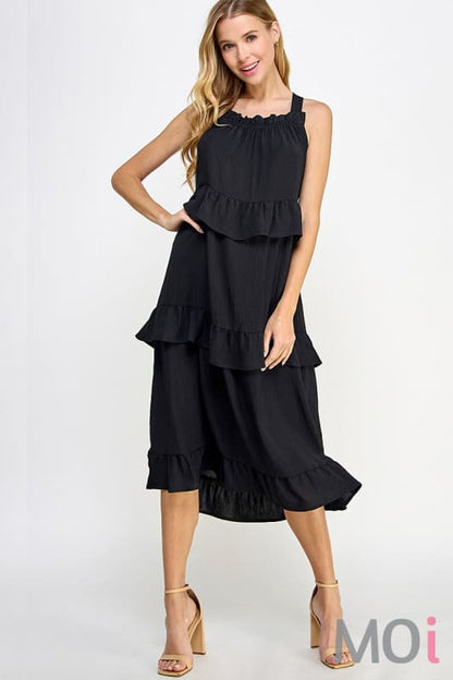 Ruffled Midi Dress Black