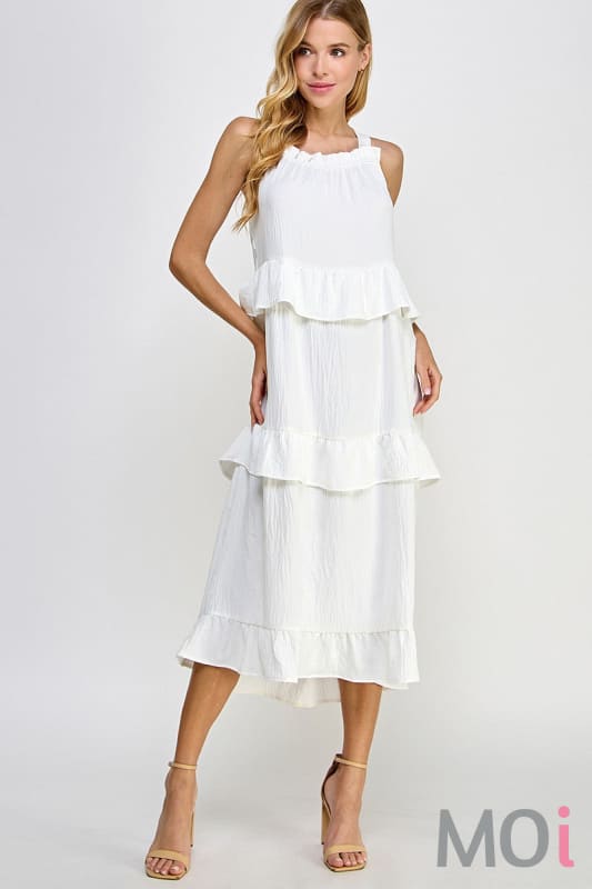 Ruffled Midi Dress Ivory