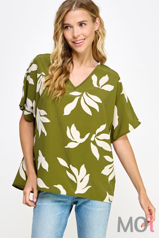 Relaxed Fit Print Blouse Olive