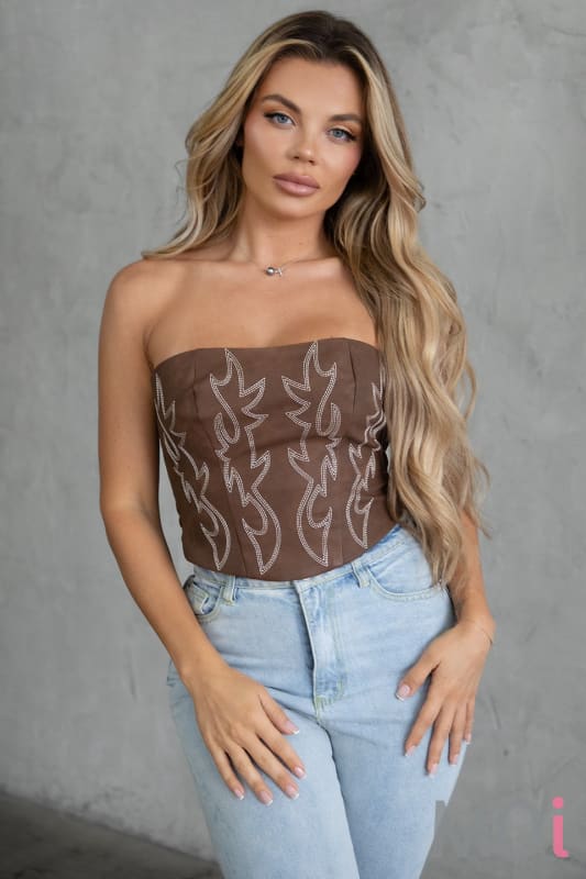 Vegan Leather Embroidered Corset Top