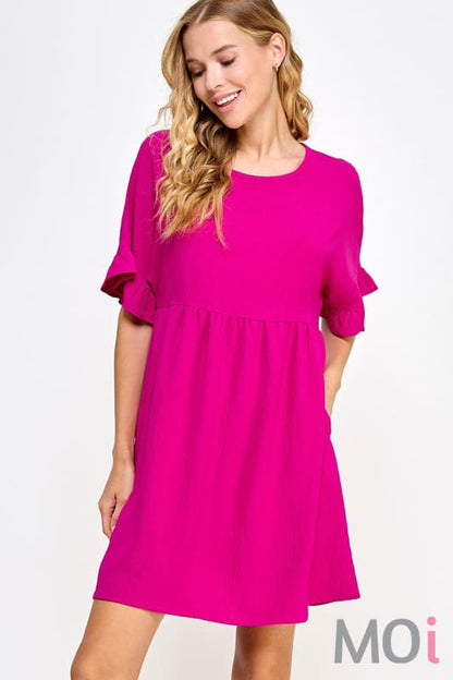 Solid Baby Doll Dress Magenta