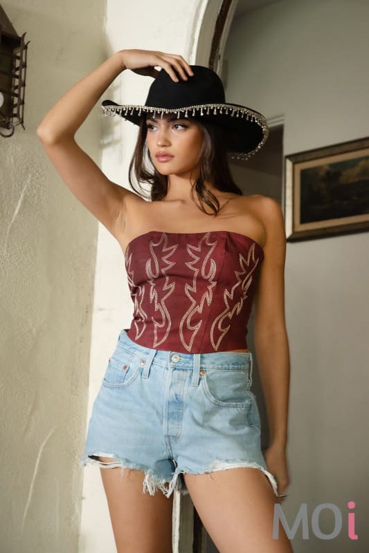 Vegan Leather Embroidered Corset Top