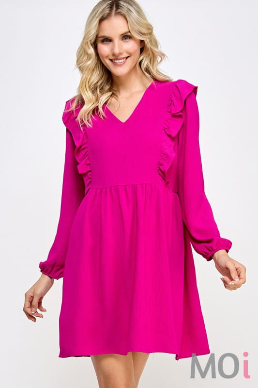 Solid Baby Doll Dress Fuchsia