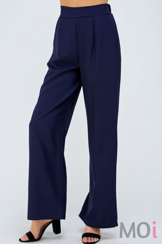 High Waist Wide Leg Pants Navy