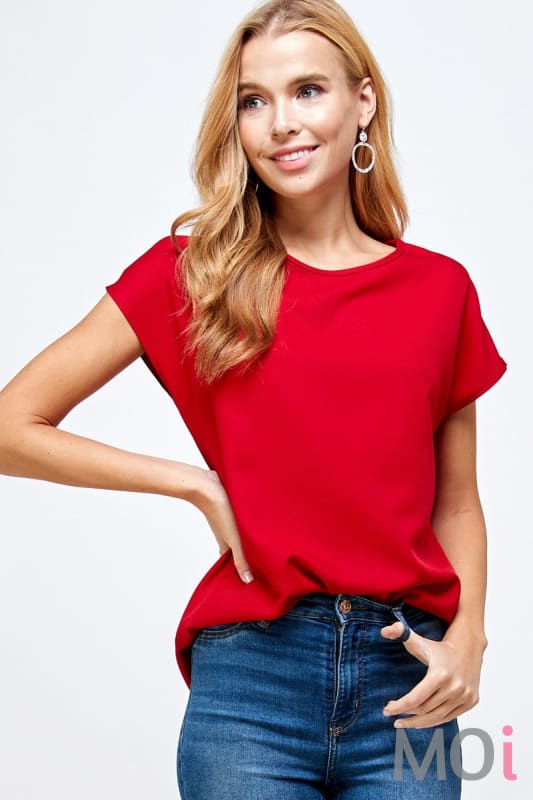 Cap Sleeve Basic Top Off Red