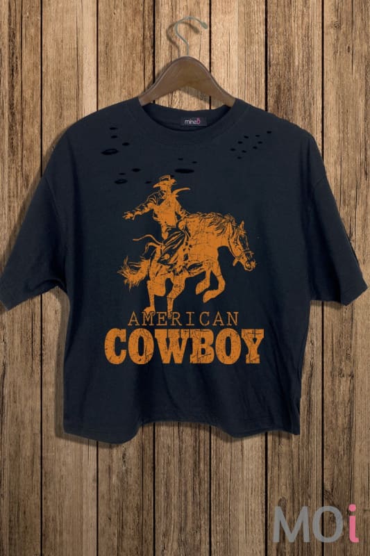 American Cowboy Crop Tee Black