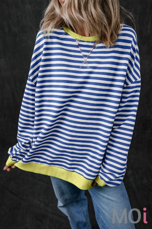 Stripe Oversized Contrast Trim Pullover