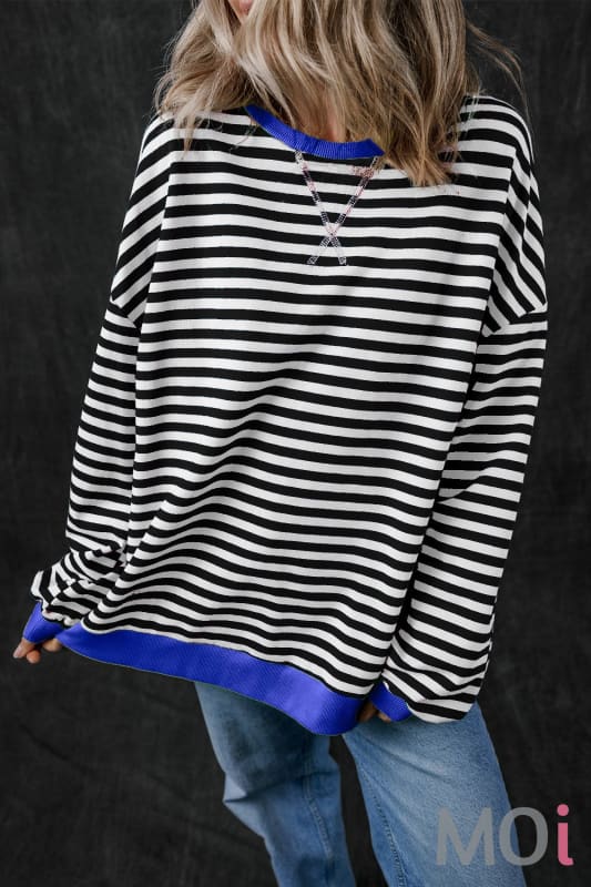 Stripe Oversized Contrast Trim Pullover