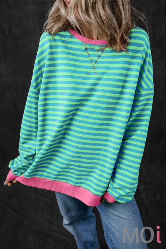 Stripe Oversized Contrast Trim Pullover