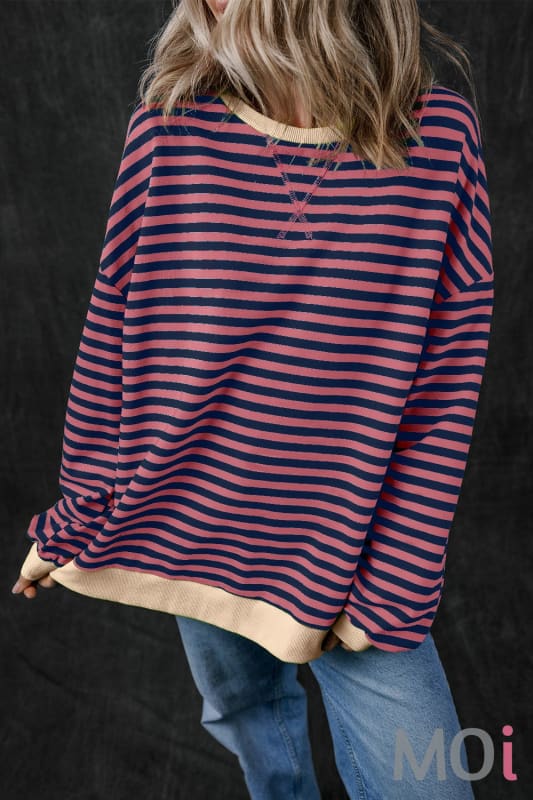 Stripe Oversized Contrast Trim Pullover