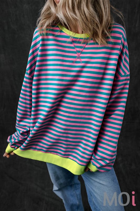 Stripe Oversized Contrast Trim Pullover