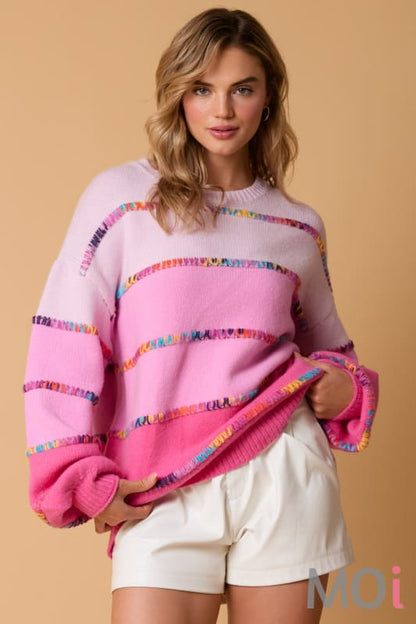 Rainbow Stitch Color Block Stripe Sweater