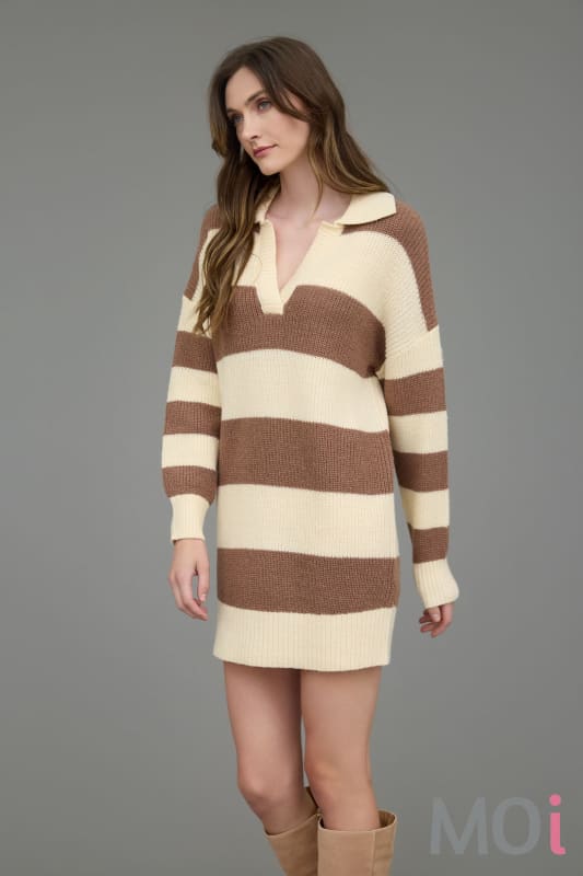 Stripe Collared Mini Sweater Dress