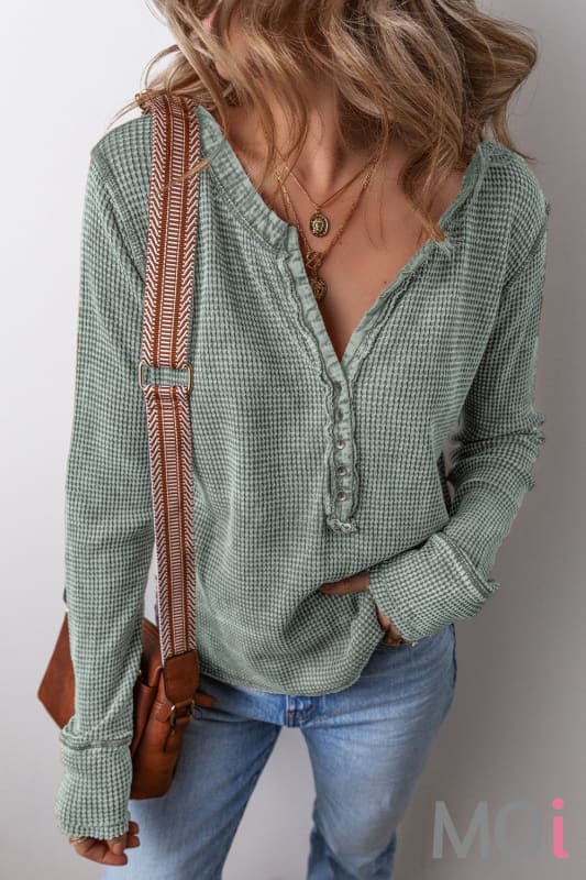 Acid Wash Waffle Knit Top