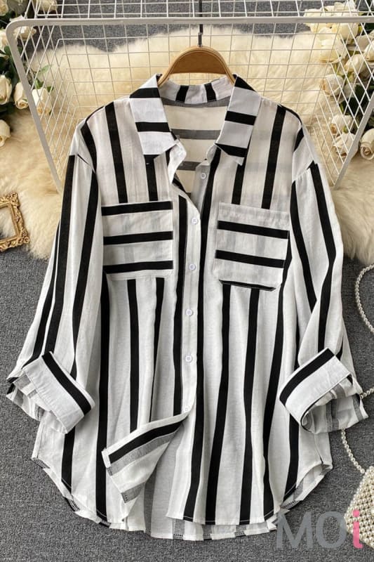 Vertical Stripe Button Up Top