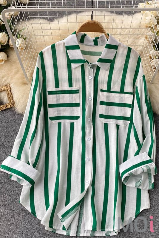 Vertical Stripe Button Up Top