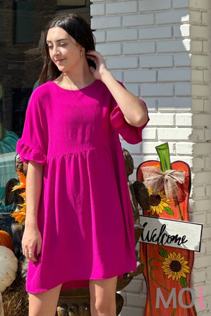 Solid Baby Doll Dress Magenta