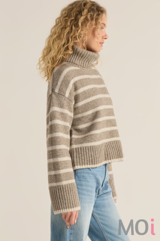 Z Supply Josephine Stripe Sweater Heather Taupe