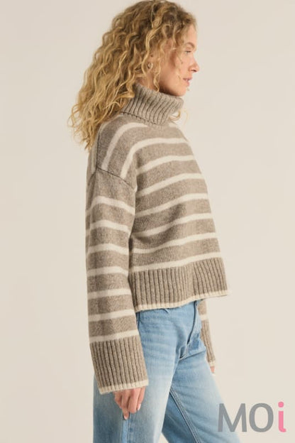 Z Supply Josephine Stripe Sweater Heather Taupe