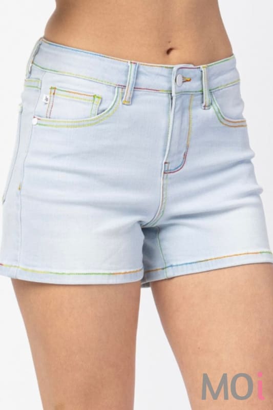 Judy Blue Mid Rise Rainbow Thread Shorts