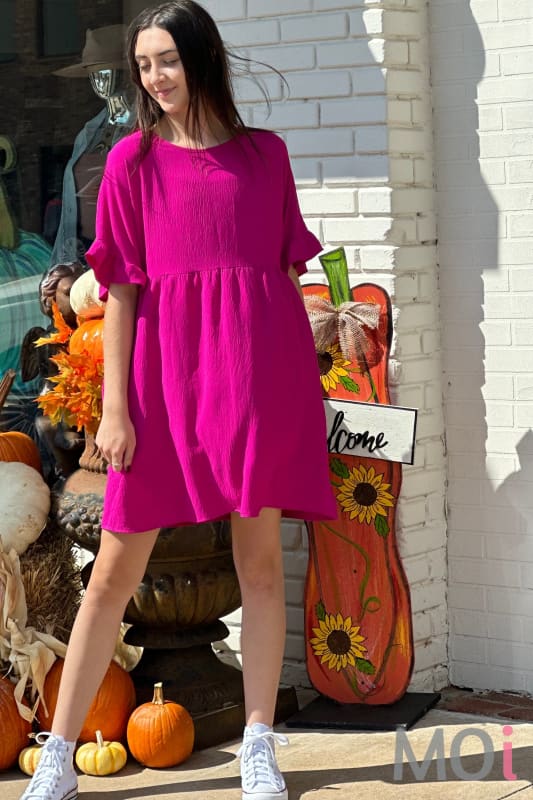 Solid Baby Doll Dress Magenta