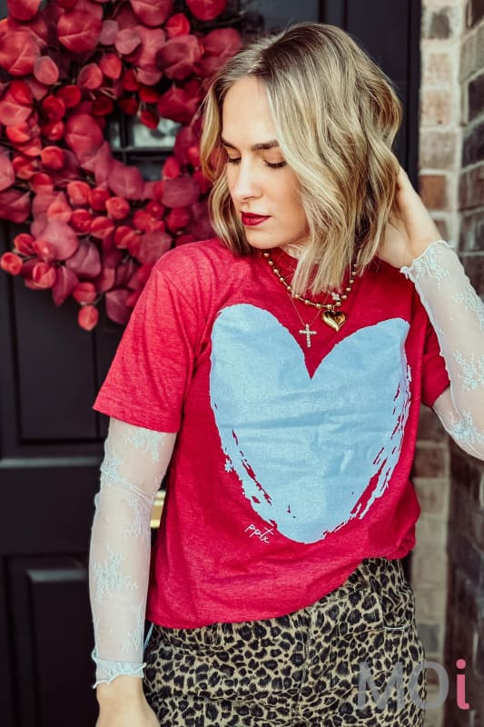 White Glitter Red Heart Graphic Tee