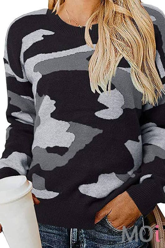 CAMOUFLAGE LEOPARD PRINT CREW NECK JUMPER