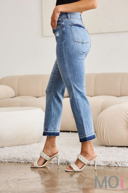 Judy Blue Full Size Release Hem Cropped Bootcut Jeans