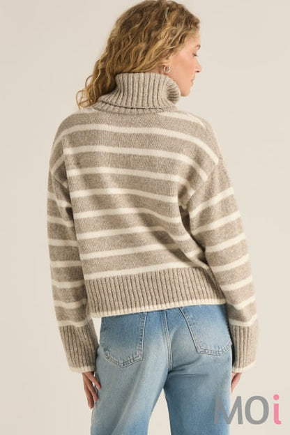 Z Supply Josephine Stripe Sweater Heather Taupe