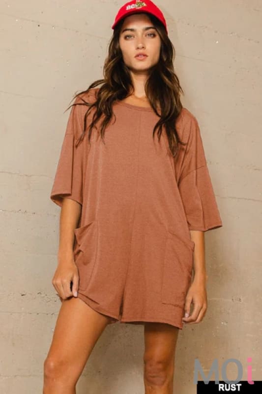 Crew Neck Oversized Solid Romper