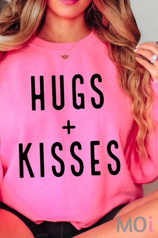 Hugs + Kisses Valentine  Graphic Tee Crewneck Sweatshirt