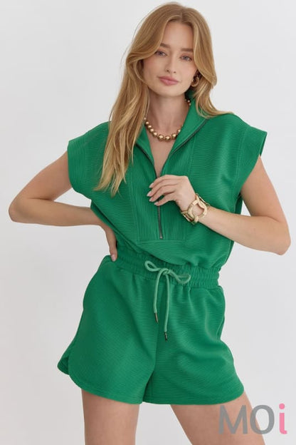 Textured Romper Green