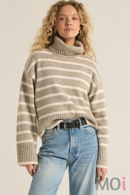 Z Supply Josephine Stripe Sweater Heather Taupe